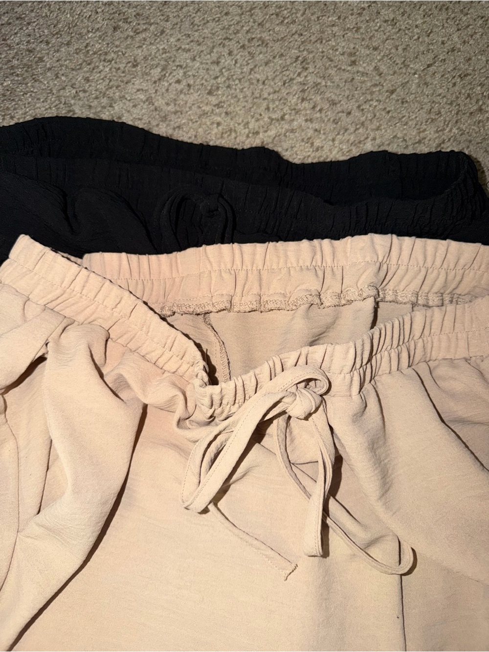 2 Drawstring Waist Pull-On Bottoms in Beige and Black